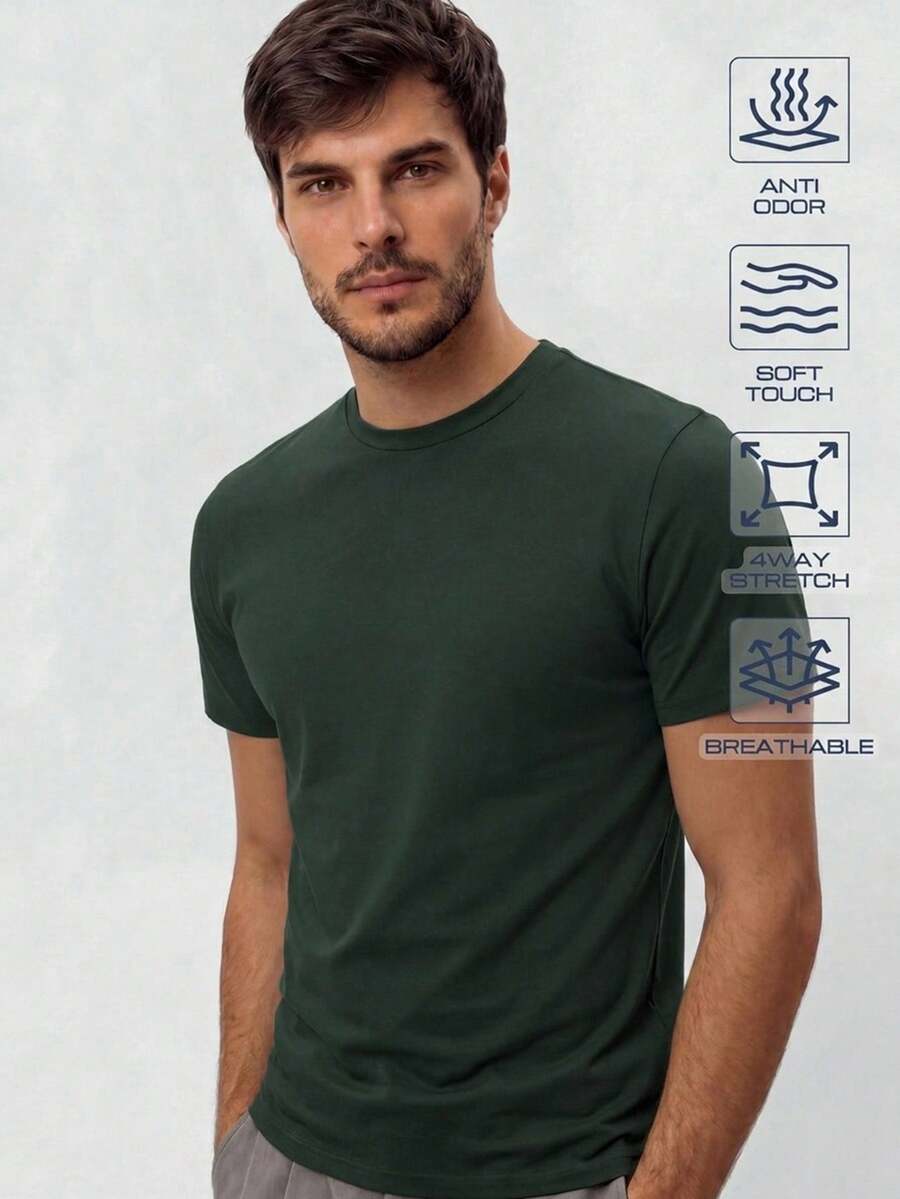 TekDrob Anti-Odor Regular T-Shirt With Crew Neck - Green - View 1