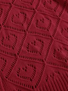 SHEIN Clasi Cárdigan de punto calado con hombros caídos talla grande - Rojo - Ver 6