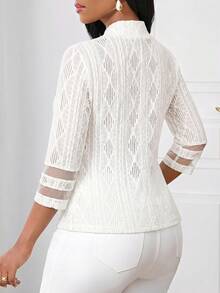 SHEIN Lady Women's Mesh Patchwork Casual Commute Travel Blazer Jacket - White - View 2