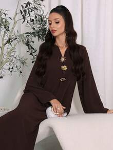 Al Najma 女士土耳其长款连衣裙和阿拉伯传统长袍 - 棕色 - 查看 8