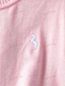 GlowEve CURVE 大尺碼女款獨角獸刺繡短袖上衣與百褶迷你裙休閒日常套裝 - 粉色 - 查看 3