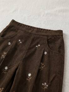 Modelyn Women's Daisy Embroidered Pocket Straight Leg Suit Pants - Coffee Brown - View 6
