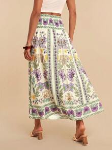 Travachic Spring/Summer Vacation Woven Printed Women's Skirt Beach Vacation Purple Floral Boho - Multicolor - View 3