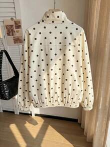 Comfortcana Plus Size Colorblock Striped Polka Dot Print Sweatshirt Fall - Apricot - View 2