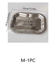 1PC Stainless Steel Multi-Purpose Rectangular Tray, Embossed Metal Fruit Bowl, Stainless Steel Decorative Tray, Jewelry And Cosmetics Storage Box, Bathroom Shelf, Storage Tray - Silver - View 10