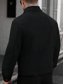 Manfinity CasualCool Manfinity Men's Black Winter Casual Smart Work Woolen Collared Button-Up Jacket, Regular Fit Overcoat,Ideal For Business Meetings & Outings - Black - View 2