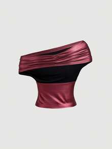 SHEIN MOD 女款優雅純色百搭掛脖上衣，夏季 - 酒紅色 - 查看 10