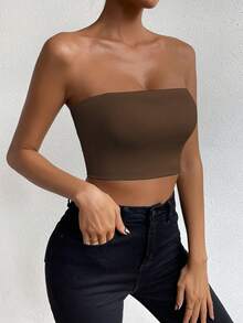 Allurite Blusa de mujer sin mangas ni tirantes en unicolor para verano - Café integral - Ver 7