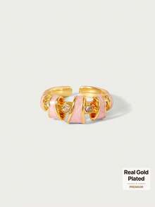 Glisma Anillo personalizado con baño de oro de 18k y diseño tridimensional de gotas de color rosa, premium/dinero antiguo/elegante, para verano/playa/baile de graduación/fiesta, con capas/piedras preciosas/cuentas/cristales, sexy/vintage, para mamá/mujer/niña/madre - Rosa - Ver 1