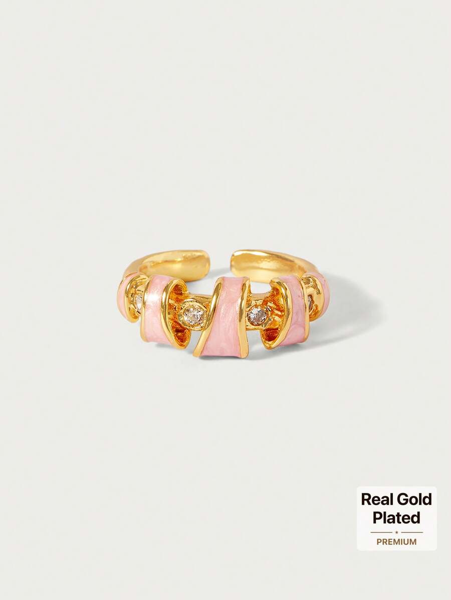 Glisma Anillo personalizado con baño de oro de 18k y diseño tridimensional de gotas de color rosa, premium/dinero antiguo/elegante, para verano/playa/baile de graduación/fiesta, con capas/piedras preciosas/cuentas/cristales, sexy/vintage, para mamá/mujer/niña/madre - Rosa - Ver 1