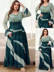 Reflora Plus Size Elegant Party Contrast Print Bell Sleeve Dress Fall - Multicolor - View 9