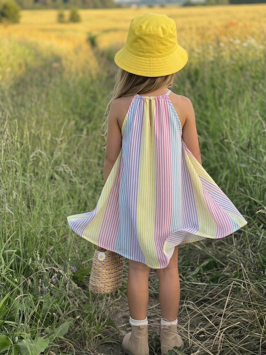 Emery Rose Kids Emery Rose Kids 年轻女孩编织撞色条纹休闲吊带连衣裙 - 彩色 - 查看 1