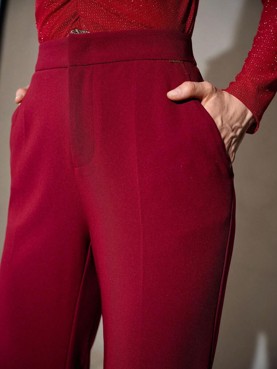 MOTF PREMIUM WOMEN'S AUTUMN LONG SLIMMING STRAIGHT LEG PANTS - Red - View 2