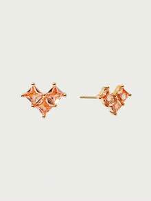 Glisma Anting Stud Cinta Berlapis Emas 18k dengan Inlay Zirkonium, Set Tiga Buah yang Kecil dan Indah - MultiWarna - View 6