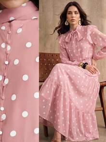 Anewsta Women's Spring/Summer Polka Dot Layered Cap Sleeve 2 Pieces Set, Suitable For Commuting And Weekend Outings - Pink - View 3