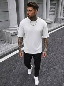 Manfinity CasualCool 男士純色圓領休閒百搭日常短袖T恤 - 白色 - 查看 6