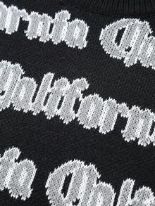 Manfinity Roughcore Sweater Lengan Panjang Leher Bulat Jacquard Serbaguna untuk Pria, Cocok untuk Pakaian Sehari-hari, Liburan, Musim Dingin, Gaya Jalanan, Kumpul Bersama Teman, Hadiah untuk Pacar, Gaya Y2K - Hitam - View 8