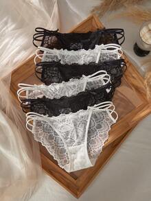 Crystal Vow Cute Sweet Sexy Lace Triangle Panties Girls Underwear 6pcs/Pack - Black and White - View 4