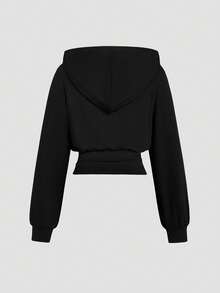 Sweetra Plus Size Fashion Versatile Casual High Waist Hooded Sweatshirt Fall - Black - View 2