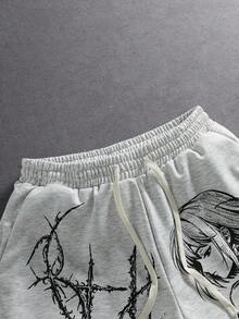 ROMWE MEN Street Life Men's Loose Fit Character Print Shorts, Spring/Summer - Grey - View 2