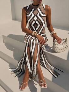 Zivah Women's Vacation Geometric Print Tassel Hem Dress - Brown - View 2
