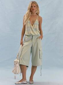 MUSERA Plunge V-Neck Surplice Cami Top With Stud Detailing Summer Casual Everyday Y2K Soft Social - Multicolor - View 5