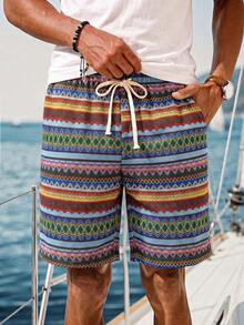Manfinity RSRT Men's Colorful Striped Drawstring Waist Casual Shorts, Versatile Fashion - Multicolor - View 3