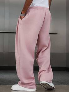 Manfinity EMRG Men's Solid Color Drawstring Waist Pocket Casual Loose Sweatpants, Baggy Grey For Back To School Wide Leg Gym Pants Y2k Oversized - Pink - View 2