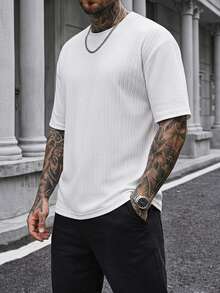 Manfinity CasualCool 男士純色圓領休閒百搭日常短袖T恤 - 白色 - 查看 5