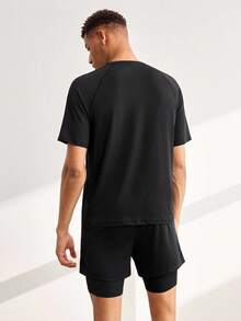 Driftmere 2pcs Men's Short Sleeve Top And Drawstring Shorts Two Pieces Sport Suit, Fitness Outdoor Casual Workout Set Gym Compression Sports Black - Black - View 2
