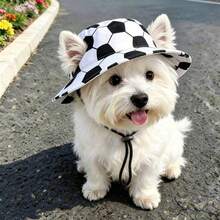 1pc Football Printed Pet Sun Hat For Dogs And Cats, Adjustable Breathable Bucket Hat With Chin Strap, UV Protection Hat For Small And Medium Pets Outdoor Use - Black and White - View 2