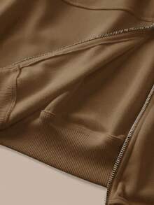 SHEIN BASICS Chaqueta holgada de punto de unicolor con cuello alto y manga larga para mujer, ropa de otoño e invierno - Café integral - Ver 14
