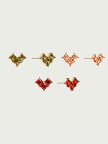 Glisma Anting Stud Cinta Berlapis Emas 18k dengan Inlay Zirkonium, Set Tiga Buah yang Kecil dan Indah - MultiWarna - View 12
