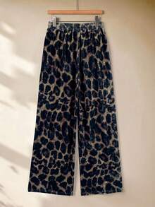 Rusticease Women's Drawstring Waist Leopard Print Casual Versatile Daily Wear Long Pants Autumn Leopard Print - Multicolor - View 3