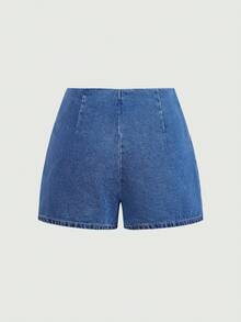 SHEIN MOD Falda pantalón de mezclilla con botones tipo rana - Azul - Ver 3