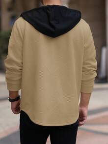 Manfinity Homme Áo khoác hoodie phối màu casual nam, mùa thu - Màu Khaki - Xem 2