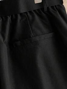 HIMLAND Plus Size Men's Solid Color Pleated Wide Leg Pants With Side Pockets - Black - View 5