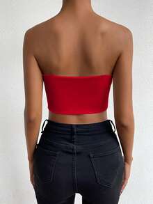 Allurite Top corto bandeau de unicolor para ropa de Año Nuevo para damas - Rojo - Ver 2