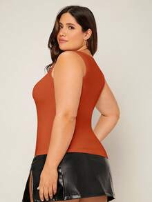 SHEIN BASICS Camiseta de tirantes de cuello redondo liso para verano talla grande - Óxido marrón - Ver 2
