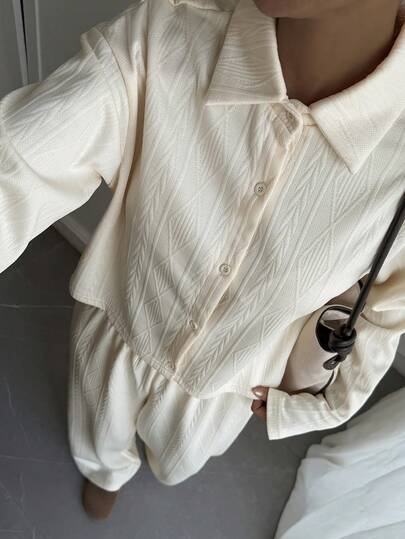DAZY Women's Solid Color Single-Breasted Long Sleeve Top And Pants Casual Daily 2 Pieces Set