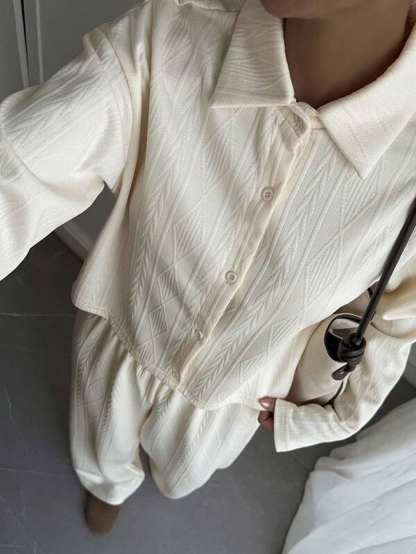 DAZY Women's Solid Color Single-Breasted Long Sleeve Top And Pants Casual Daily 2 Pieces Set