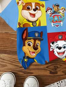 SHEIN | PAW Patrol 男嬰休閒極簡寬鬆舒適IP聯名經典可愛卡通動畫圖案印花經典撞色可愛小狗上衣，適合春夏季 - 彩色 - 查看 4