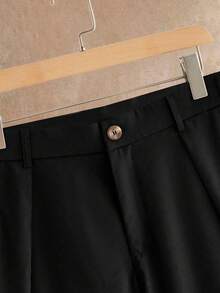 HIMLAND Plus Size Men's Solid Color Pleated Wide Leg Pants With Side Pockets - Black - View 4