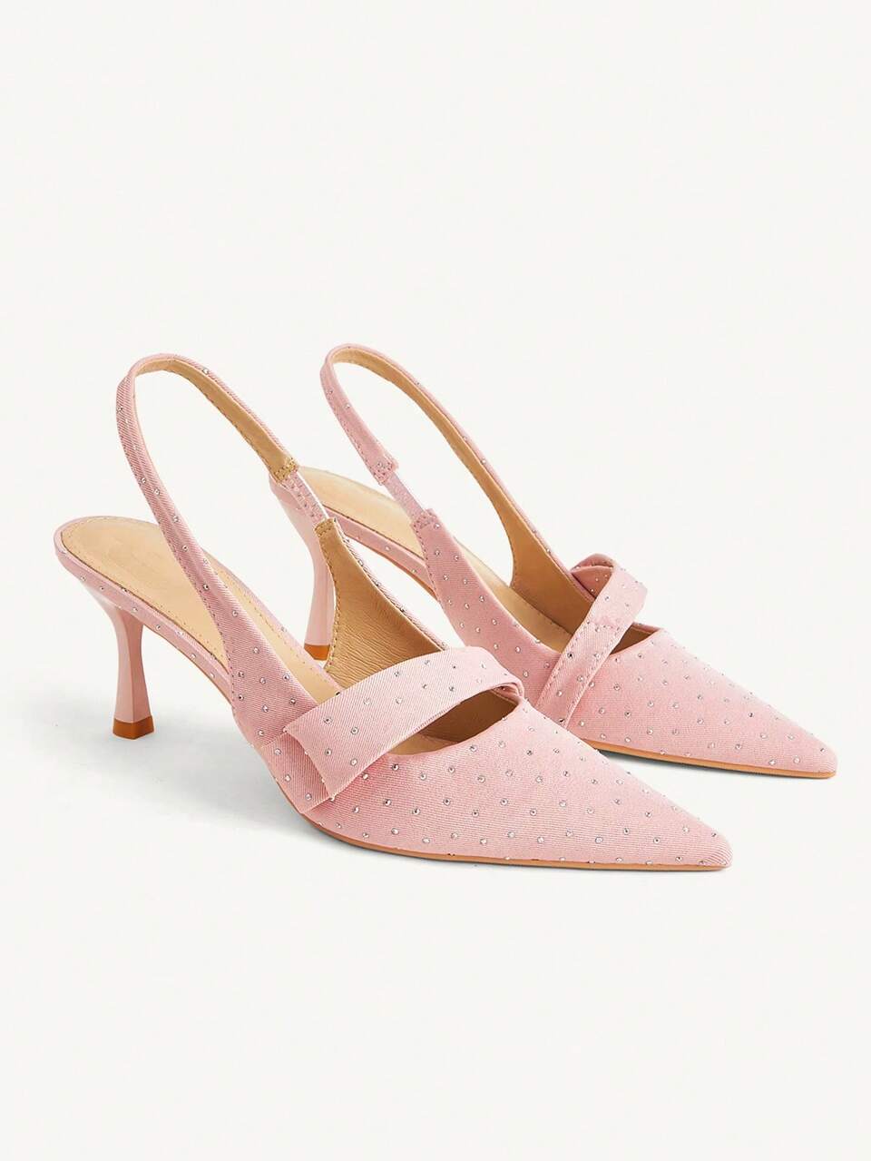 CUCCOO CHICEST Women's Blue Canvas Pointed Toe Low Heel Slingback Pumps, Fashion Commute Elegant Versatile Spring/Summer Backless Shoes Fall Shoes