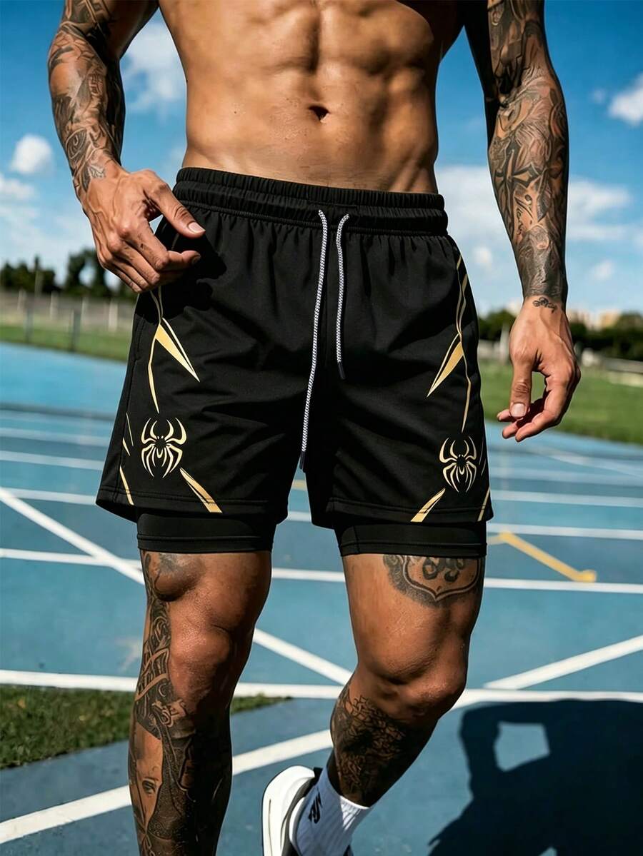 RISE LYT Men's Drawstring Waist Printed Sports Shorts, Gym - Multicolor - View 1