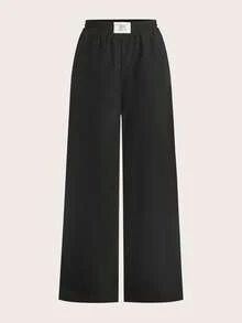 SHEIN Tall CURVE 大尺碼女款新款黑色豹紋寬腿褲 2件套 - 彩色 - 查看 6
