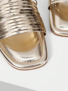 MOTF WOMEN'S MINIMALIST STYLE METAL THIN STRAP OPEN-TOED SANDALS, SQUARE TOE MULTI-STRAP PARTY FLAT SLIPPERS AND VACATION BEACH SHOES - Gold - View 10
