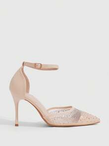 CUCCOO SZL Women Shoes New Mesh Hot Diamond Pointed Thin Heel Buckle Sandals Light Ripe Fairy Wind Spring And Summer Models Suitable For Weddings, Dating Parties - Beige V - View 2