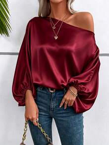 SHEIN 女款純色單肩休閒百搭日常旅行襯衫 - 酒紅色 - 查看 6