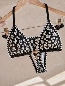 Swim Mod New Arrival Women's Elegant Luxury Boho Bohemian Vacation Style 2 Pieces Fresh Light Blue - Black - View 1